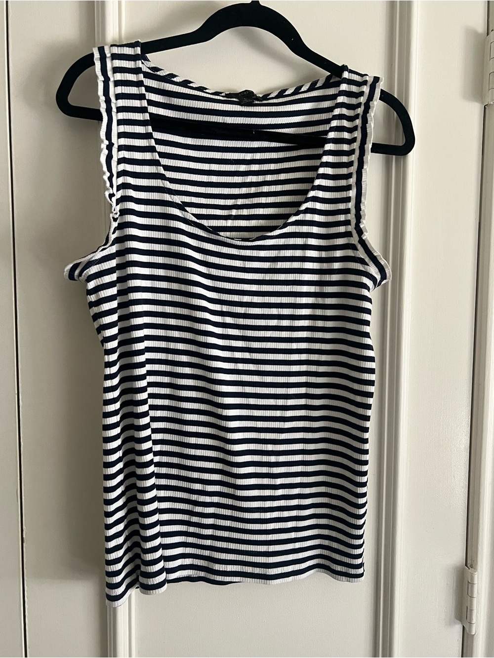 J. Crew Navy and White Striped Scoop Neck Tank